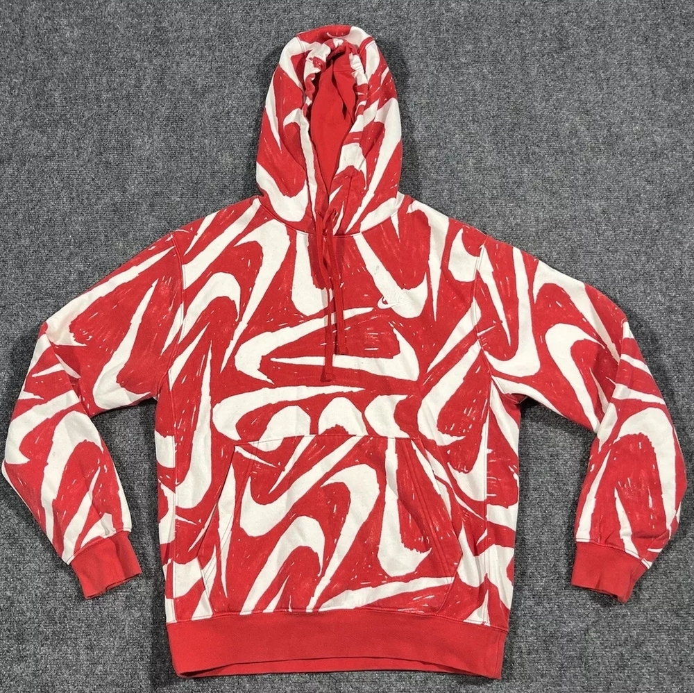 Red and White Nike Swirl Hoodie